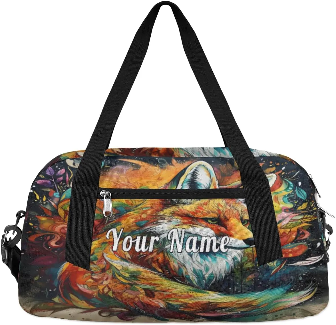 Personalized Kids Duffel Bag Art Watercolor Fox,Custom Sport Gym Bag for Boys Girls,WWeekender Overnight Bags Travel Duffel Bag,Customized Kids Gift