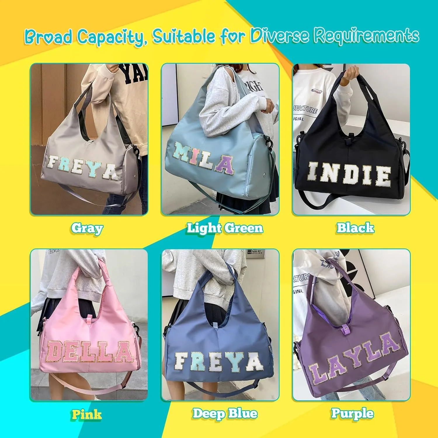 Personalized Name Dance Duffle Bags for Girls Dance Ballet Bag, Cute Travel Duffel Bag, Sport Duffle Gym Cheerleader Bag, Custom Chenille Letter Name Girls Boys Kids (Style 2)