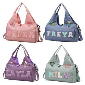 Personalized Name Dance Duffle Bags for Girls Dance Ballet Bag, Cute Travel Duffel Bag, Sport Duffle Gym Cheerleader Bag, Custom Chenille Letter Name Girls Boys Kids (Style 2)