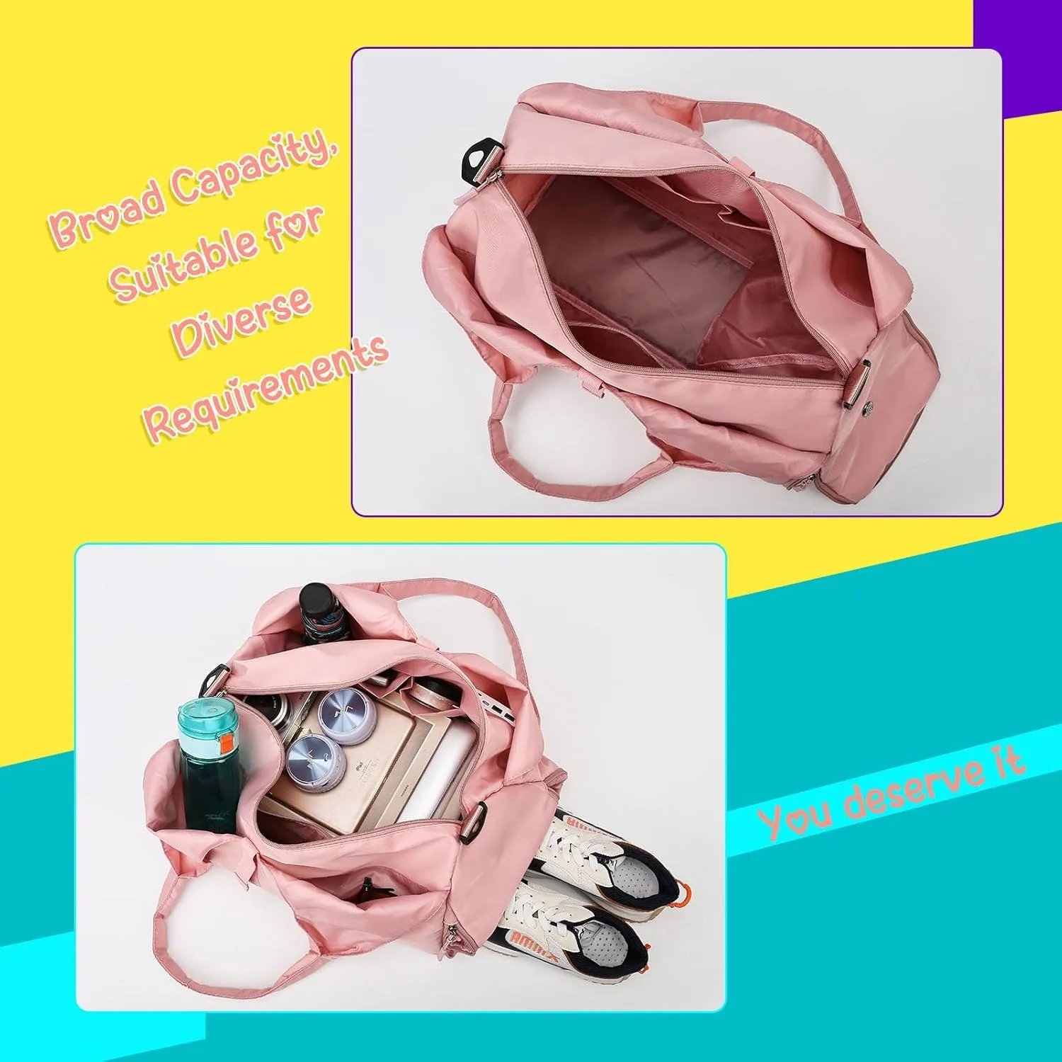 Personalized Name Dance Duffle Bags for Girls Dance Ballet Bag, Cute Travel Duffel Bag, Sport Duffle Gym Cheerleader Bag, Custom Chenille Letter Name Girls Boys Kids (Style 2)