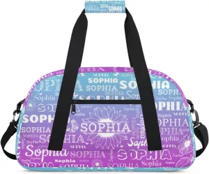 Personalized Name Duffel Bag Sports Gym Bags Dance Duffel Bags with Sunflower, Travel Overnight Carry-On Duffel Bag for Women Men, Blue Purple Gradient