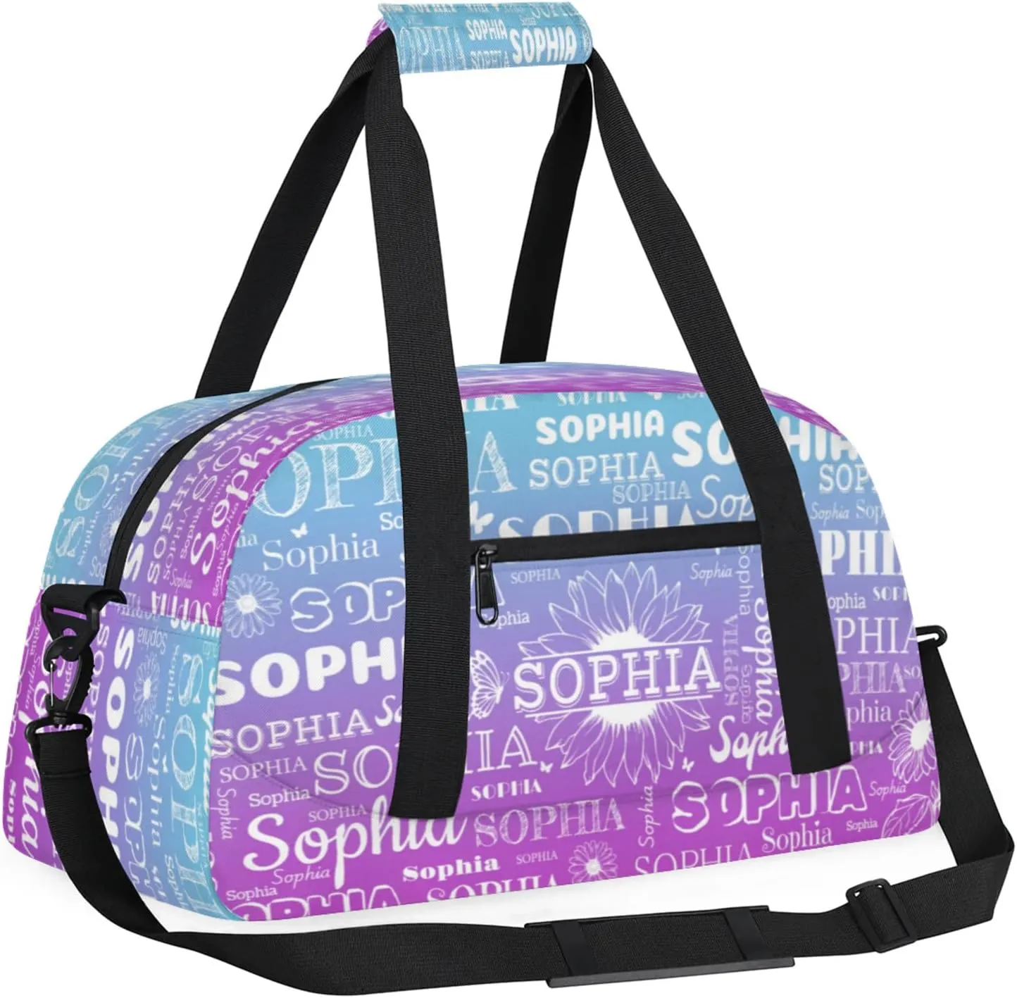 Personalized Name Duffel Bag Sports Gym Bags Dance Duffel Bags with Sunflower, Travel Overnight Carry-On Duffel Bag for Women Men, Blue Purple Gradient