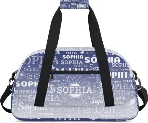 Personalized Name Duffel Bag Sports Gym Bags Dance Duffel Bags with Sunflower, Travel Overnight Carry-On Duffel Bag for Women Men, Cobalt Blue Gradient