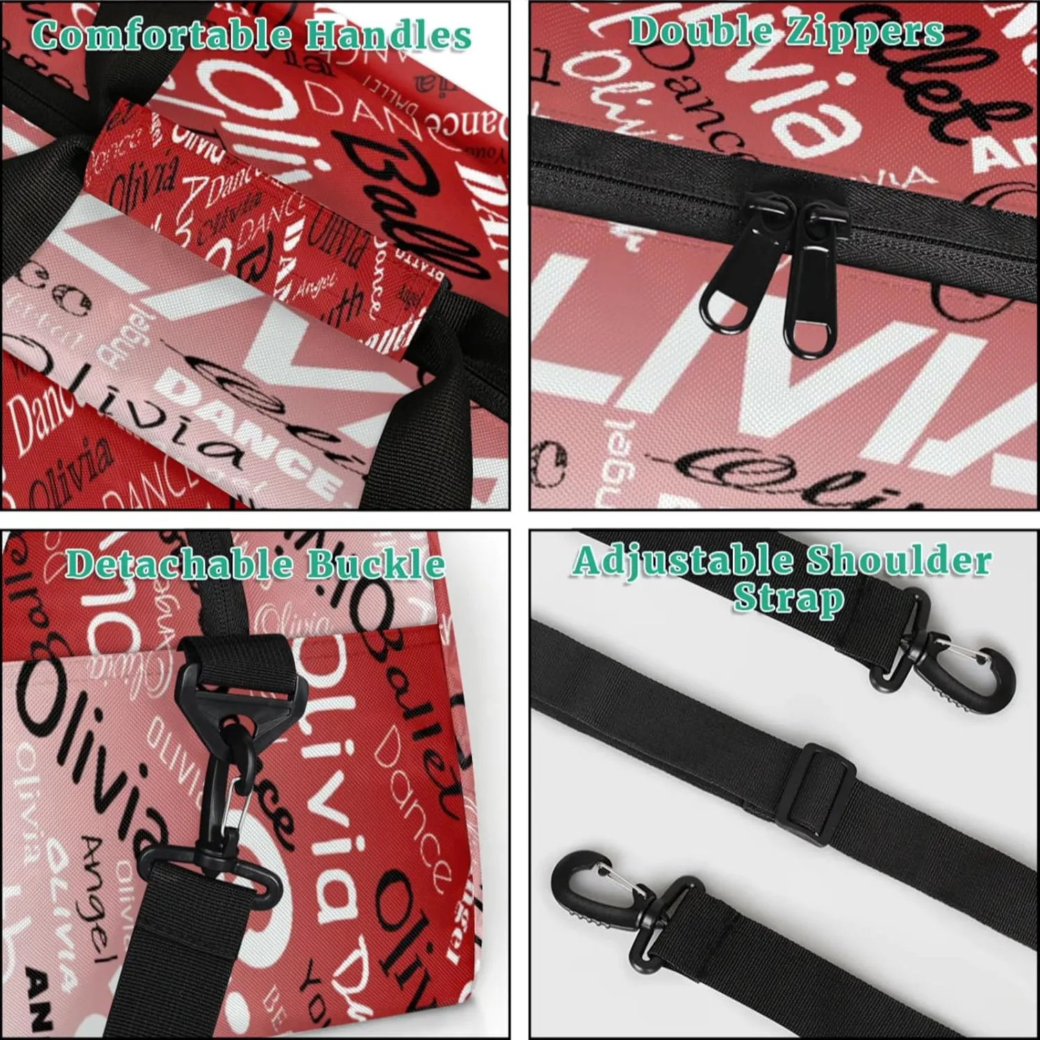 Personalized Name Gym Duffel Overnight Bag, Custom Ballet Dance Bag Weekender Duffel Bags for Travel, Deep Red Gradient