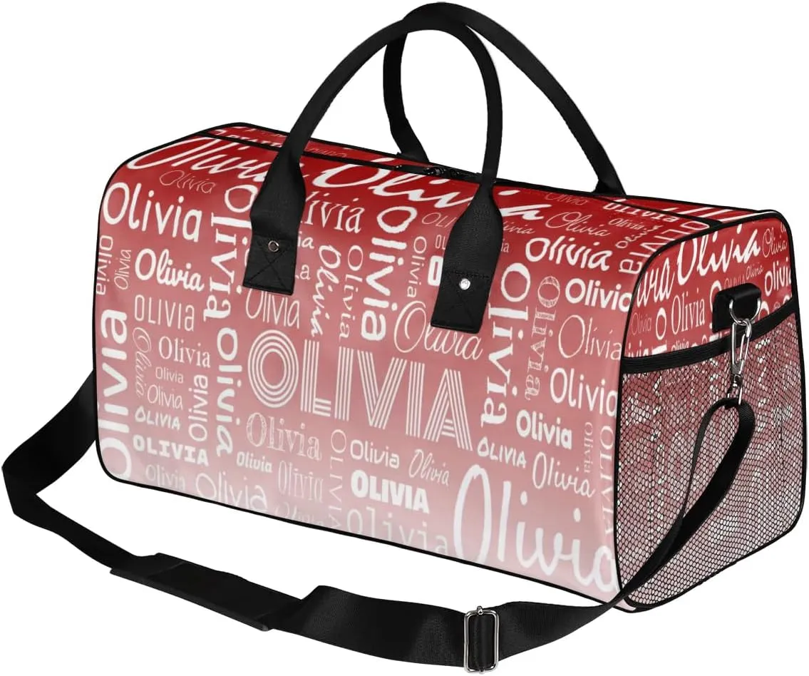 Personalized Name Sport Duffel Bags, Custom Dance Gym Duffel Bag for Women Men, Customized Gymnastics Ballet Bag Overnight Weekender Bag, Deep Red Gradient