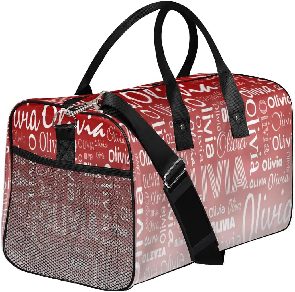 Personalized Name Sport Duffel Bags, Custom Dance Gym Duffel Bag for Women Men, Customized Gymnastics Ballet Bag Overnight Weekender Bag, Deep Red Gradient