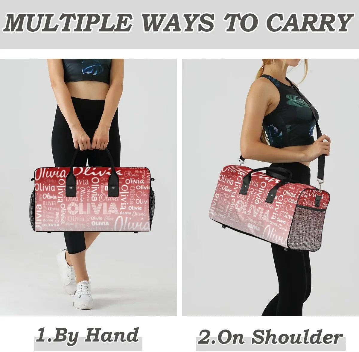 Personalized Name Sport Duffel Bags, Custom Dance Gym Duffel Bag for Women Men, Customized Gymnastics Ballet Bag Overnight Weekender Bag, Deep Red Gradient