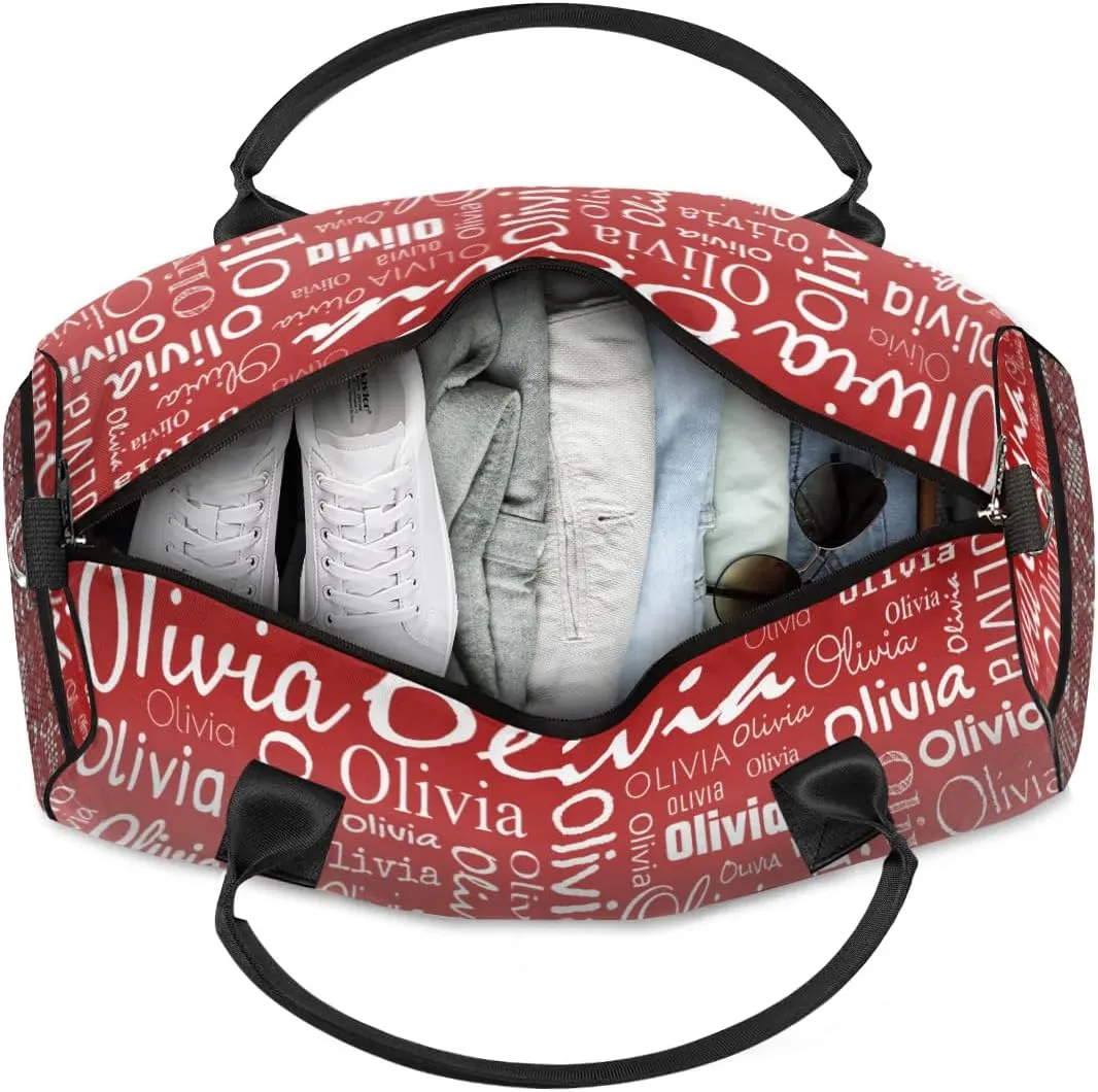 Personalized Name Sport Duffel Bags, Custom Dance Gym Duffel Bag for Women Men, Customized Gymnastics Ballet Bag Overnight Weekender Bag, Deep Red Gradient