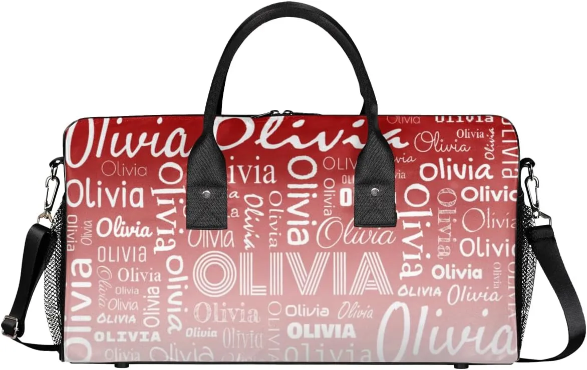 Personalized Name Sport Duffel Bags, Custom Dance Gym Duffel Bag for Women Men, Customized Gymnastics Ballet Bag Overnight Weekender Bag, Deep Red Gradient