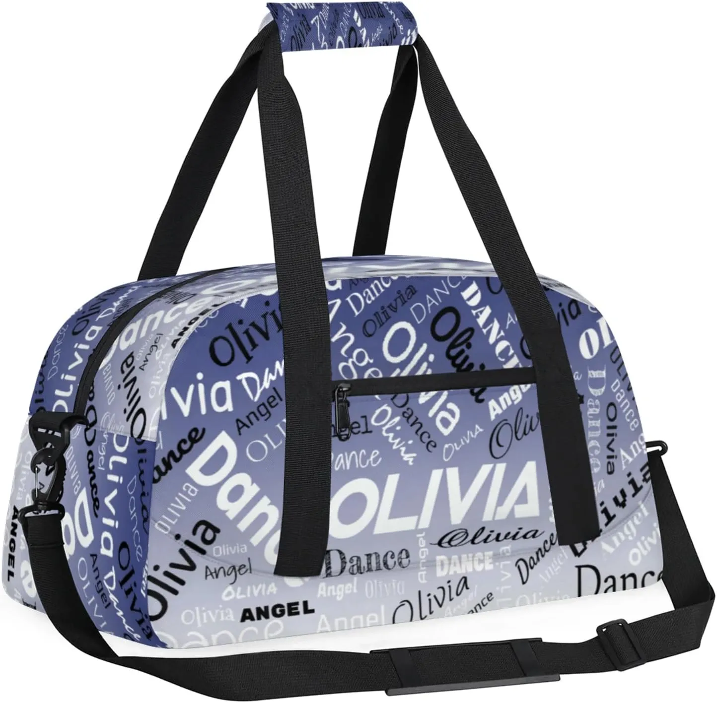 Personalized Name Sports Gym Duffel Bag, Custom Dance Bag Overnight Weekender Duffel Bags for Travel, Cobalt Blue Gradient