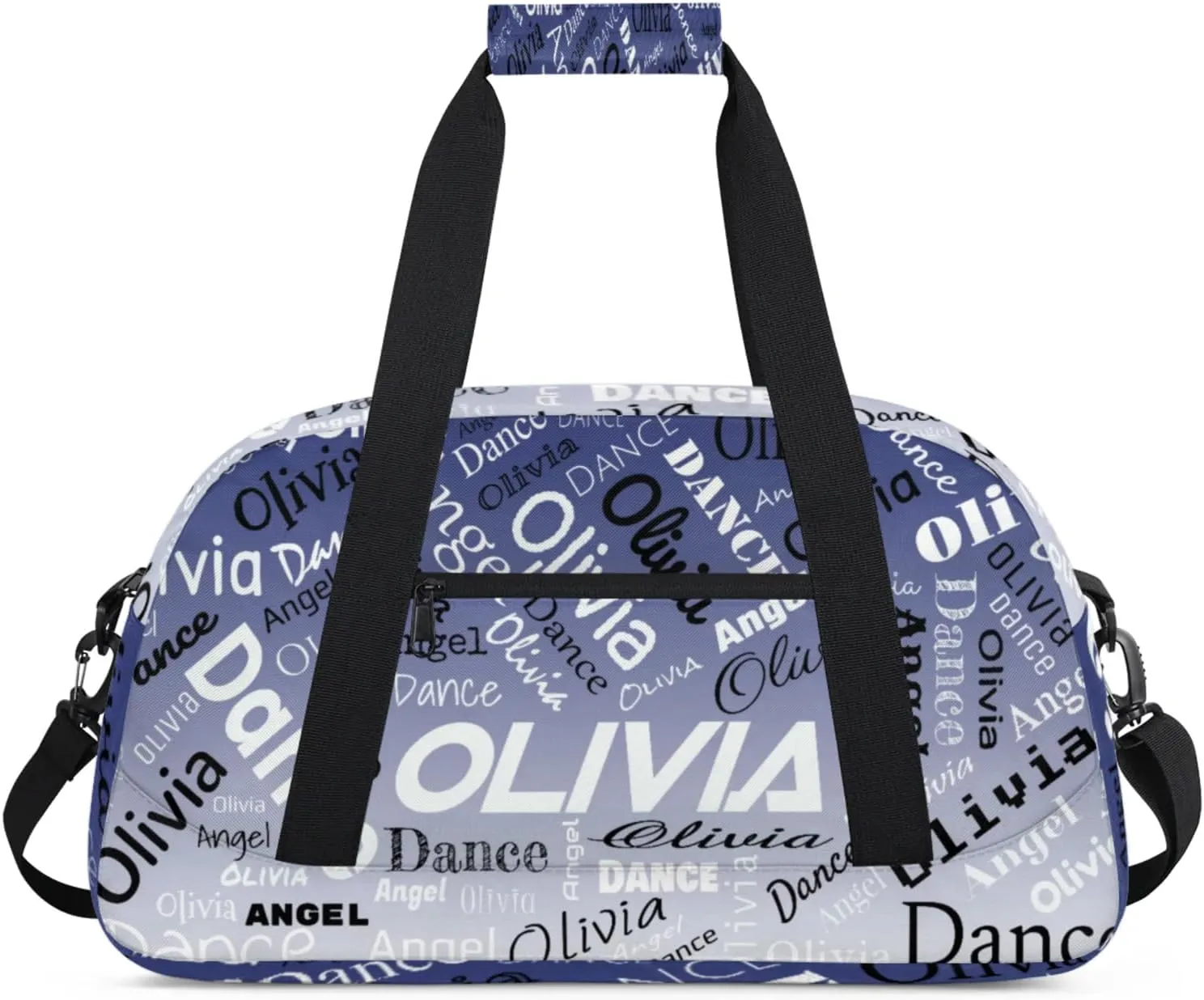 Personalized Name Sports Gym Duffel Bag, Custom Dance Bag Overnight Weekender Duffel Bags for Travel, Cobalt Blue Gradient