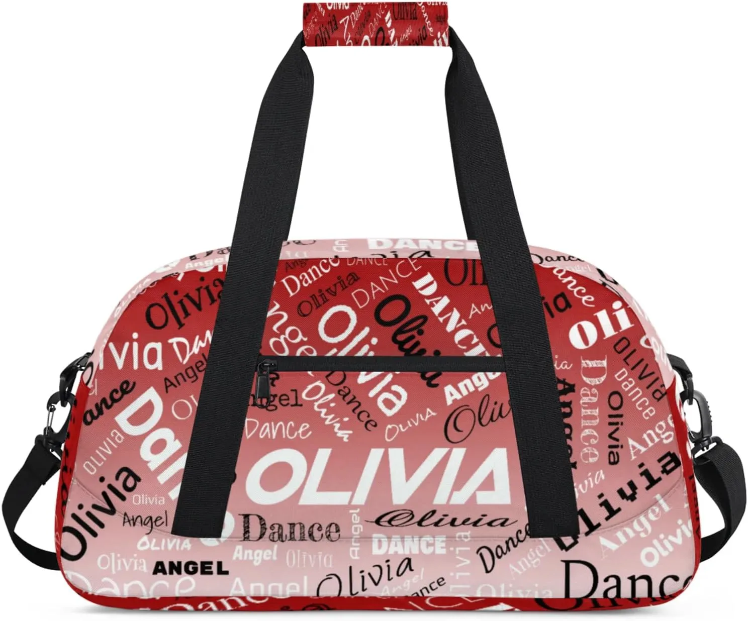 Personalized Name Sports Gym Duffel Bag, Custom Dance Bag Overnight Weekender Duffel Bags for Travel, Deep Red Gradient