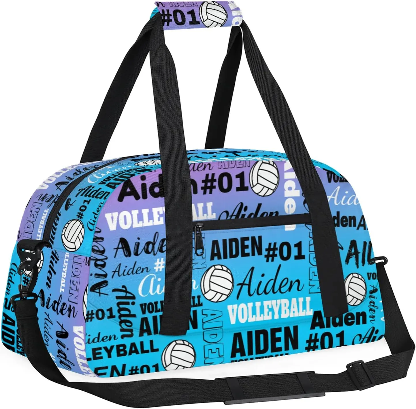 Personalized Name Volleyball Duffle Bags Custom Number Sport Ball Sports Gym Bag Weekender Overnight Training Bag, Gradient Blue Purple