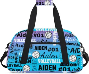 Personalized Name Volleyball Duffle Bags Custom Number Sport Ball Sports Gym Bag Weekender Overnight Training Bag, Gradient Blue Purple
