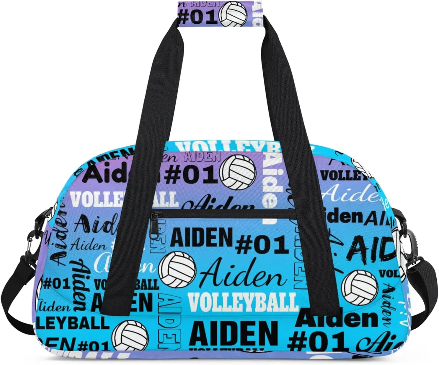 Personalized Name Volleyball Duffle Bags Custom Number Sport Ball Sports Gym Bag Weekender Overnight Training Bag, Gradient Blue Purple