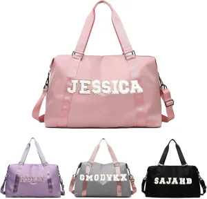Personalized Sewing Chenille Letter Name Bags - Custom Large Capacity Travel Sport Duffel Gym Ballet, Cheerleader, Weekender Overnight Gift, Mom, Hospital Bag