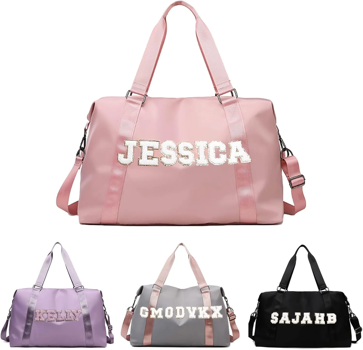Personalized Sewing Chenille Letter Name Bags - Custom Large Capacity Travel Sport Duffel Gym Ballet, Cheerleader, Weekender Overnight Gift, Mom, Hospital Bag