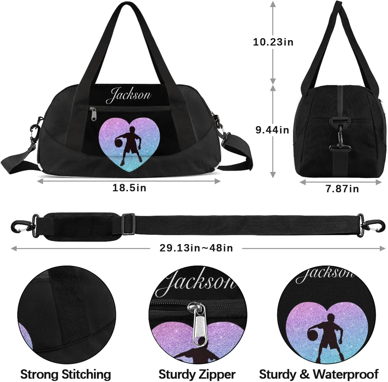 Personalized Sport Duffel Bag Custom Basketball Sports Bag with Name Travel Overnight Shoulder Bags Customized Gifts for Women Men, Gradient Blue