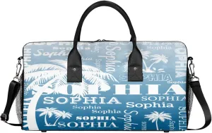 Personalized Sport Duffel Bag with Name, Coconut Tree Design Custom Overnight Bag Sleepover Bags for Dance Cheer Gymnastics, Blue Gradient