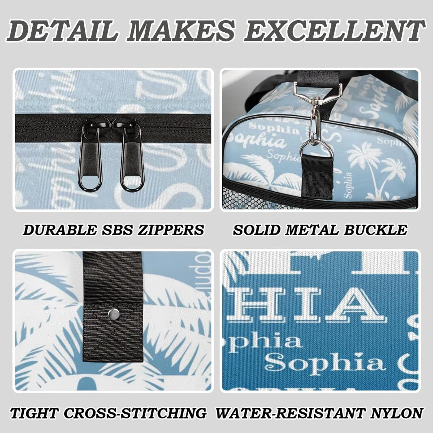 Personalized Sport Duffel Bag with Name, Coconut Tree Design Custom Overnight Bag Sleepover Bags for Dance Cheer Gymnastics, Blue Gradient