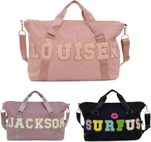 Personalized Sport Gym Bag for Girl with Chenille Letters,Custom Dance Duffel Bags, Sewn on Name Waterproof Travel Tote Bag,Overnight Weekender Bag