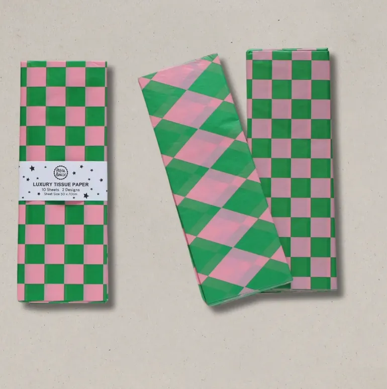 Petra Boase - Luxury Tissue Paper Chequerboard/Diamond - Green/Pink