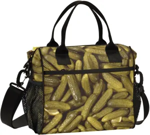 Pickle Cucumber Pattern Lunch Bag Reusable Lunch Box for Office Picnic Hiking Beach, Insulated Cooler Tote Food Container with Adjustable Shoulder Strap for Men Women Adults