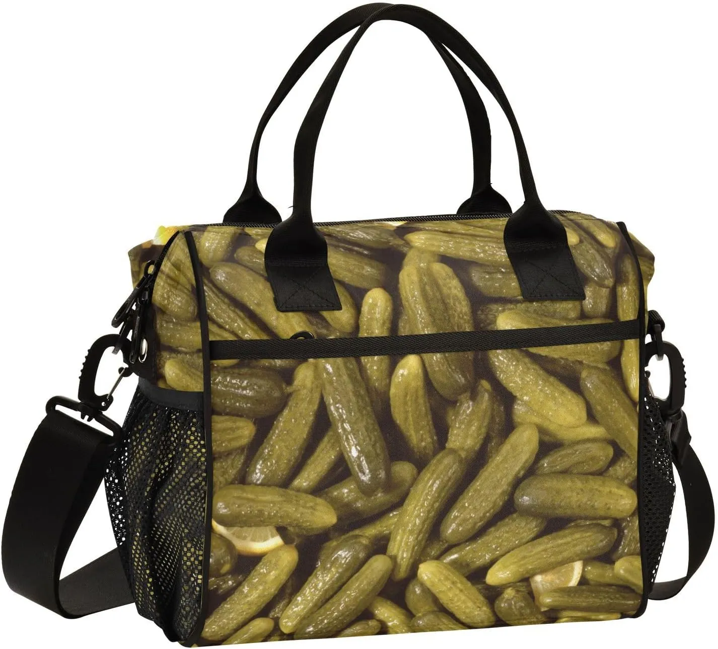 Pickle Cucumber Pattern Lunch Bag Reusable Lunch Box for Office Picnic Hiking Beach, Insulated Cooler Tote Food Container with Adjustable Shoulder Strap for Men Women Adults