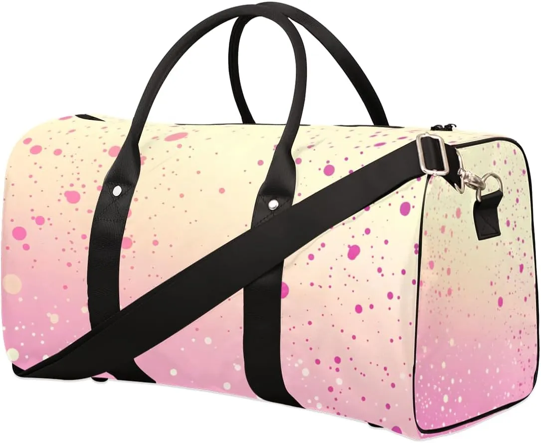 Pink Gradient Travel Duffle Bag for Women Men Gym Duffel Foldable Bag Waterproof Weekender Polka Dots Duffle Tote