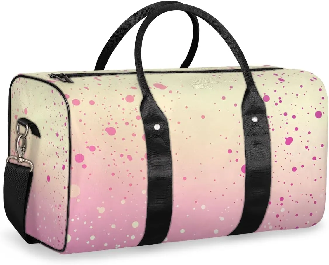 Pink Gradient Travel Duffle Bag for Women Men Gym Duffel Foldable Bag Waterproof Weekender Polka Dots Duffle Tote