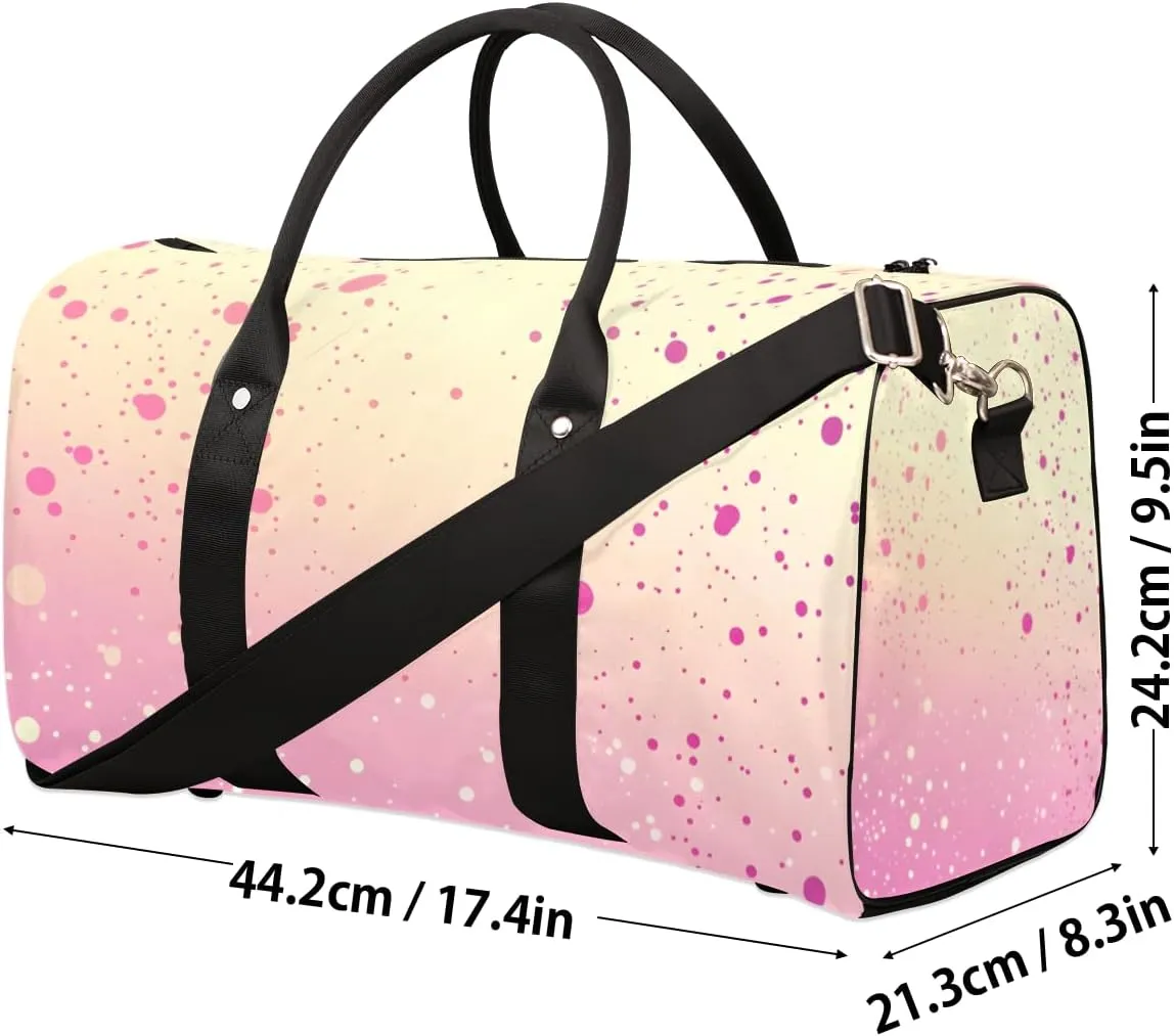 Pink Gradient Travel Duffle Bag for Women Men Gym Duffel Foldable Bag Waterproof Weekender Polka Dots Duffle Tote