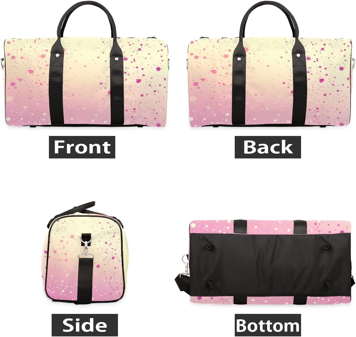 Pink Gradient Travel Duffle Bag for Women Men Gym Duffel Foldable Bag Waterproof Weekender Polka Dots Duffle Tote