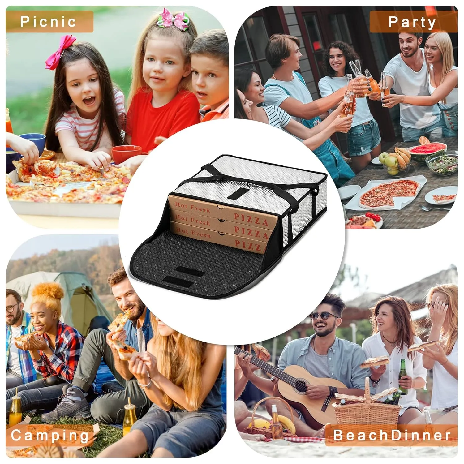 Pizza Bags for Delivery 18" X 18" X 9" - Moisture-Free, Professional Thermal Pizza Warmer, Heavy-Duty Food Carrier, Suitable for Restaurants,Picnic Uber Eats & Door Dash（Silver）