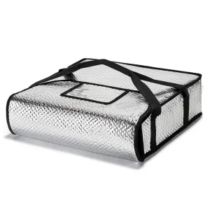 Pizza Bags for Delivery 18" X 18" X 9" - Moisture-Free, Professional Thermal Pizza Warmer, Heavy-Duty Food Carrier, Suitable for Restaurants,Picnic Uber Eats & Door Dash（Silver）