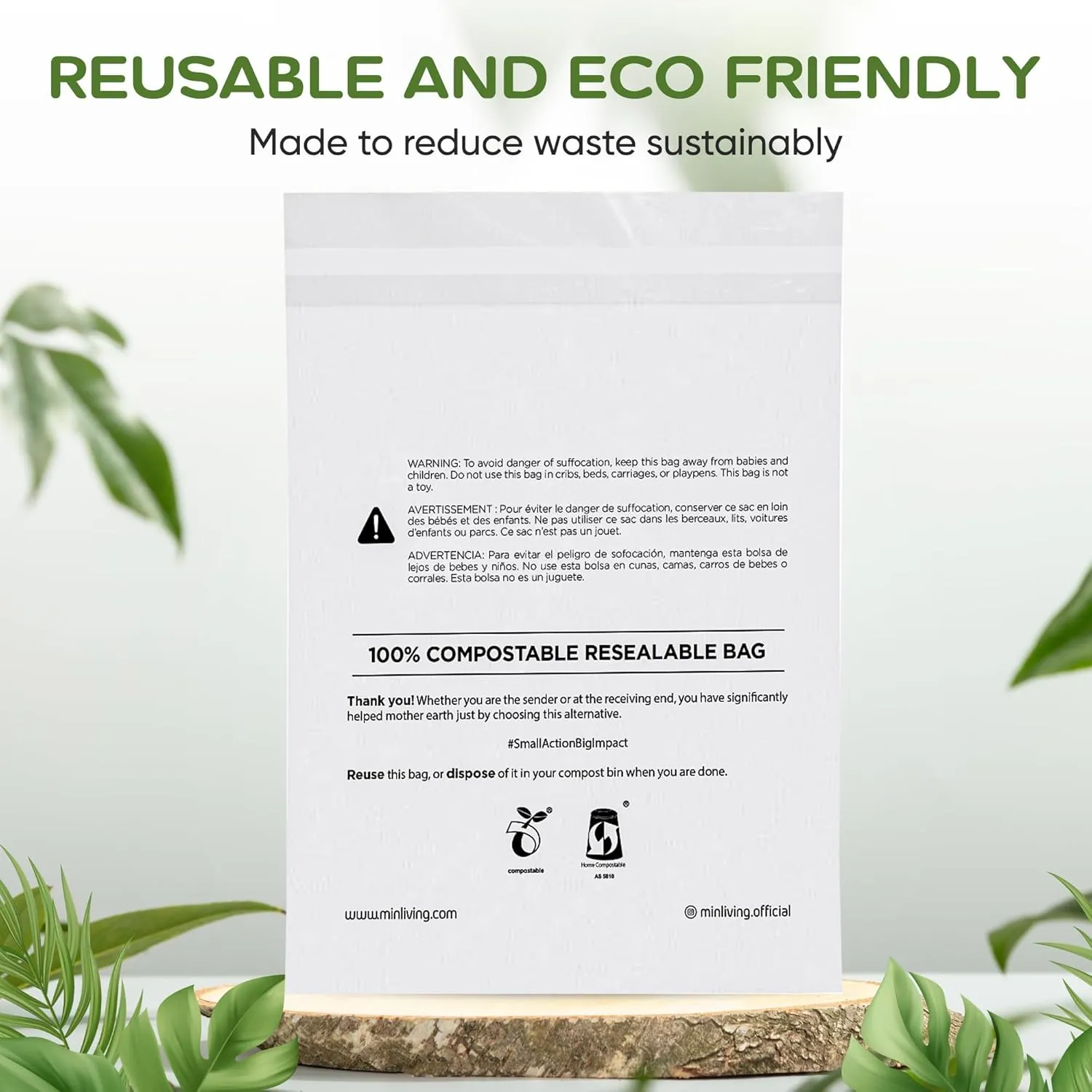 Plant-Based Cello Bags, 85 Count Compostable Storage Bags, Self-Sealing Translucent Frosted Bag for Clothes Snacks Cosmetics, Biodegradable Packaging with Resealable Closure, Medium