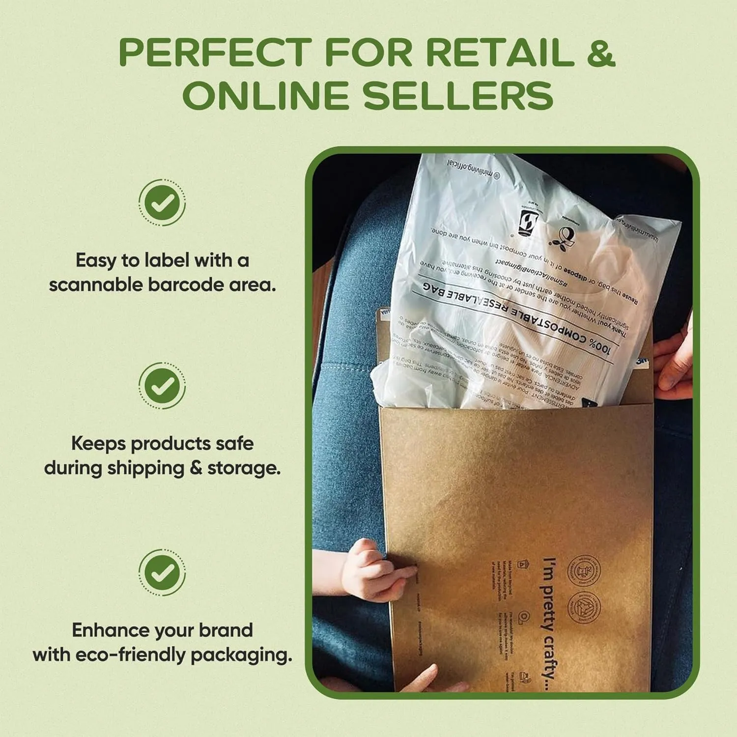 Plant-Based Cello Bags, 85 Count Compostable Storage Bags, Self-Sealing Translucent Frosted Bag for Clothes Snacks Cosmetics, Biodegradable Packaging with Resealable Closure, Medium