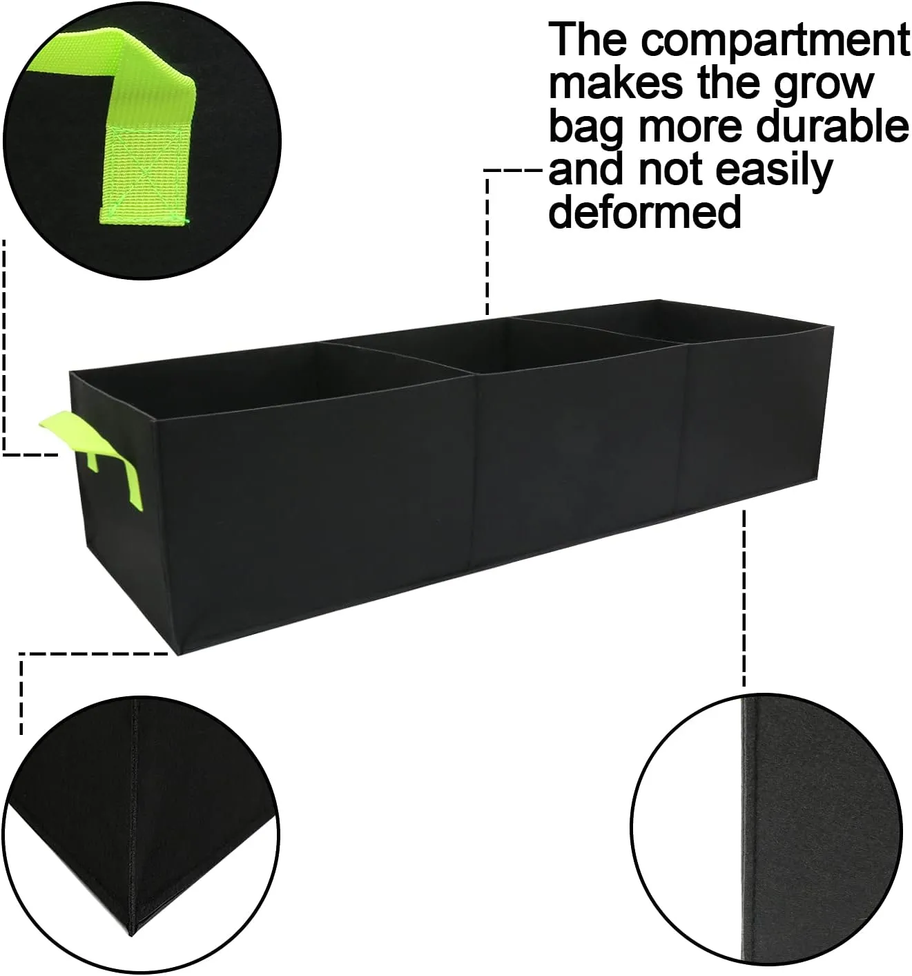 Plant Grow Bags, 2 Pack Fabric Raised Planting Bads, 3 Holes Rectangle Grow Bag, 15 Gallon Breathable Potato Tomato Planter Pots for Outdoor Vegetables Plant Flowers(Black)
