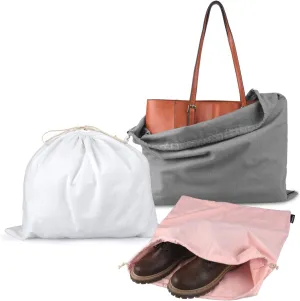 PlasMaller Dust Cover Storage Bags Purified 100% Cotton Flannel with Drawstring Pouch For Handbags Purses Pocketbooks Shoes Boots Set of 3 (White Grey Pink)