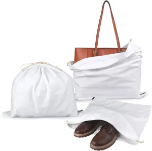 PlasMaller Dust Cover Storage Bags Purified 100% Cotton Flannel with Drawstring Pouch For Handbags Purses Pocketbooks Shoes Boots Set of 3 (White)