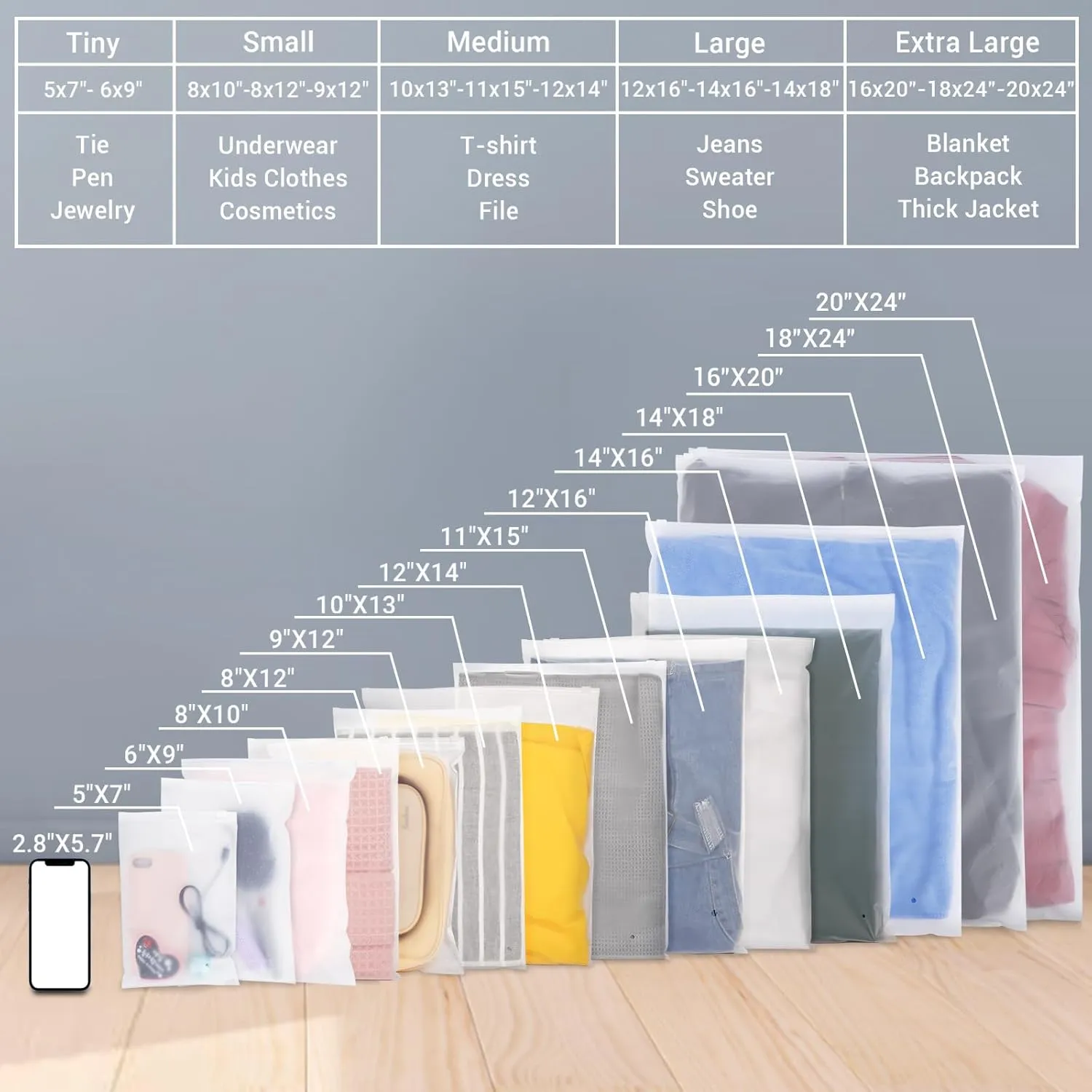 Plastic Bags for Hoodies, 100 Pcs 14x18 Inch Frosted Plastic Zip Bags for Clothes Business Selling Shipping, with Vent Hole & Resealable Ziplock, 3 Mil