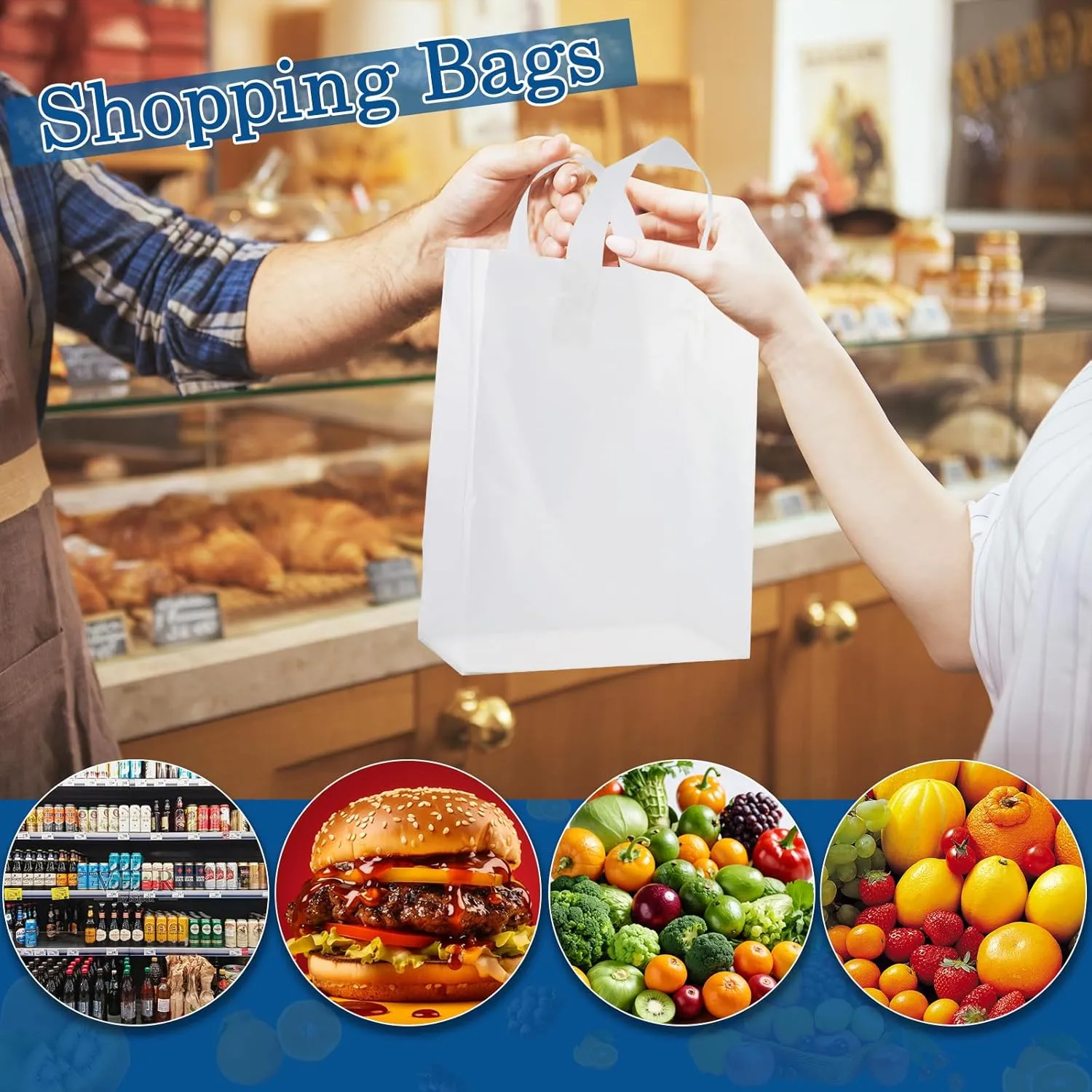 Plastic Bags with Handles - 110 Pack Clear Frosted Gift Bags with Cardboard Bottom, 25LB Thickened Boutique Bags Bulk for Small Business, Shopping, Retail Stores, Gifts (10x5x13 Inch)