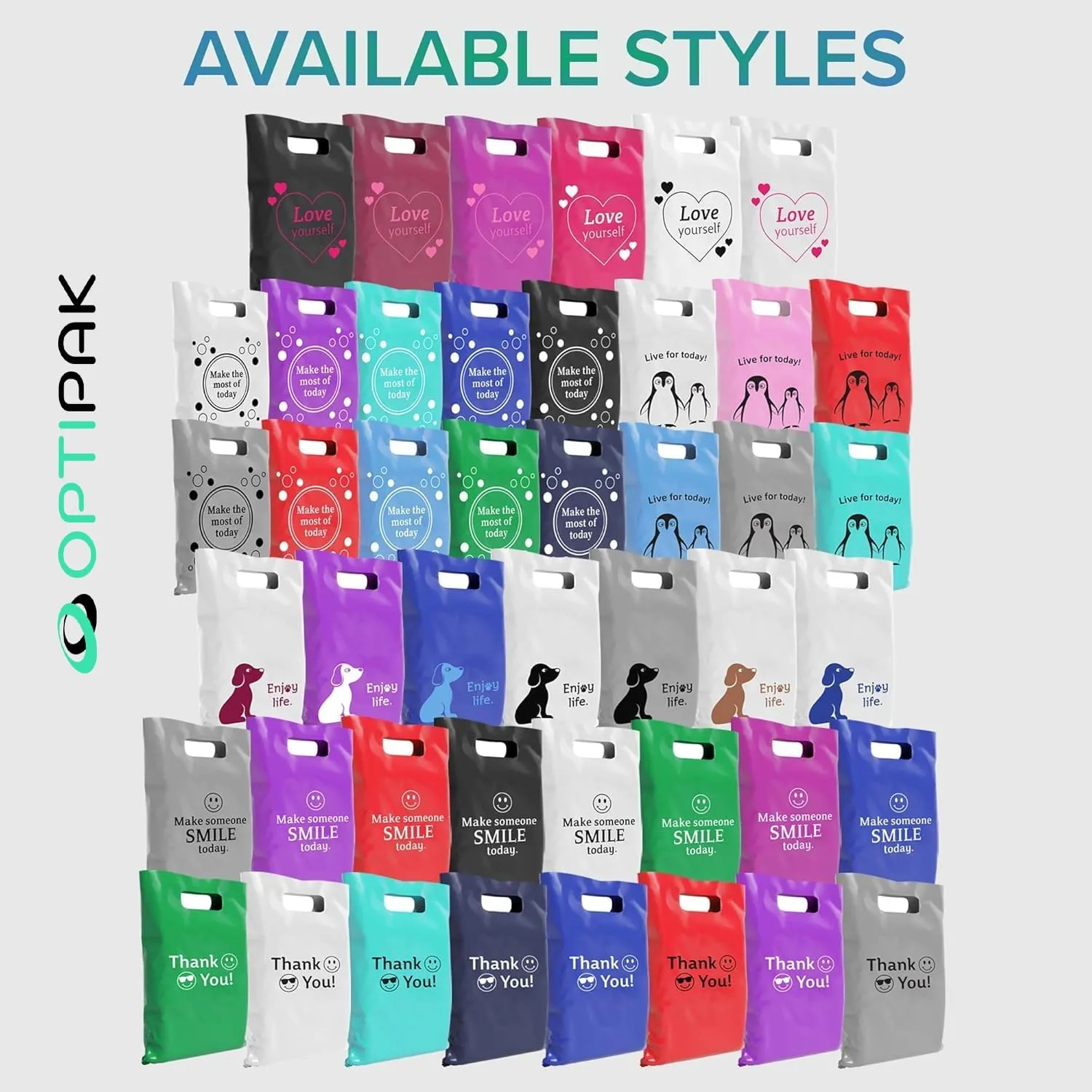 Plastic Bags with Handles – 12x15 Merchandise Bags for Small Business, Die-Cut Retail Boutique & Shopping Bag, Goodie Bag & Trade Show Supplies – Live for Today (Pack of 100)