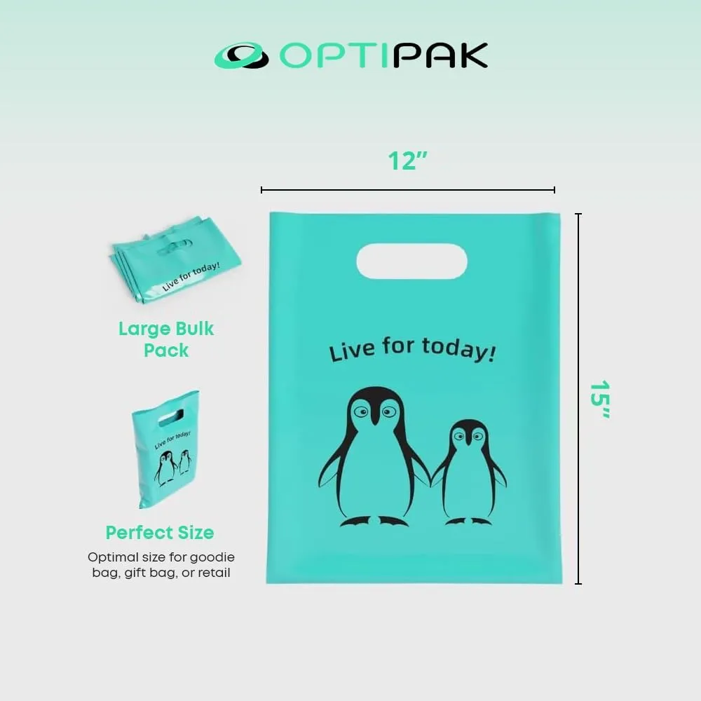 Plastic Bags with Handles – 12x15 Merchandise Bags for Small Business, Die-Cut Retail Boutique & Shopping Bag, Goodie Bag & Trade Show Supplies – Live for Today (Pack of 100)
