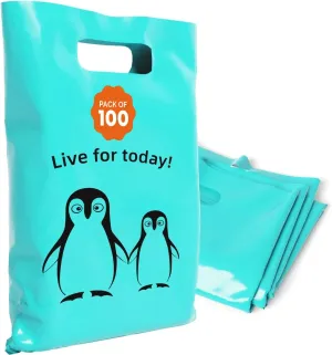 Plastic Bags with Handles – 12x15 Merchandise Bags for Small Business, Die-Cut Retail Boutique & Shopping Bag, Goodie Bag & Trade Show Supplies – Live for Today (Pack of 100)