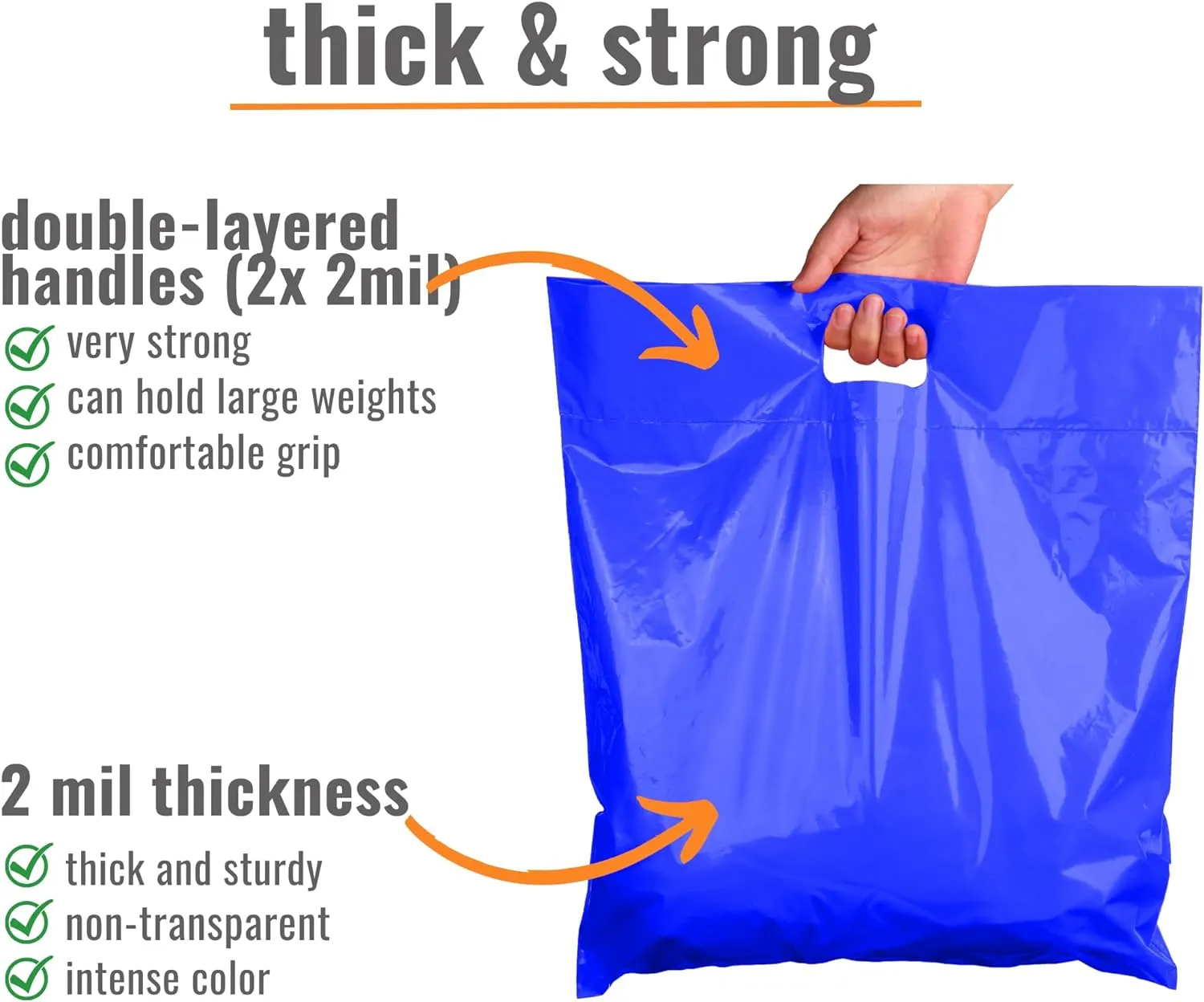 Plastic Shopping Bags for Small Business | 16x18 Extra Large Merchandise Bags | Boutique Bags | Big Retail Bags with Handles | Bolsas de Plastico para Negocio