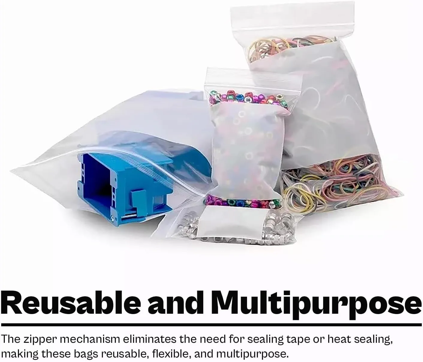 Plastic Zipper Bag, Resealable White Block Bags, Clear, 9 x 12 Inch, 2 Mil, 1000 Pack