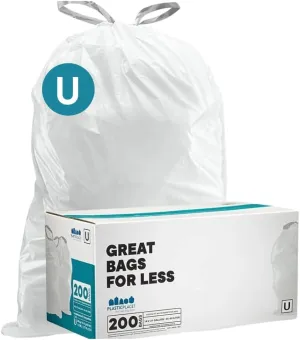 Plasticplace Custom Fit Trash Bags, Compatible with simplehuman Code U (200 Count) White Drawstring Garbage Liners 14.5-21 Gallon/ 55-80 Liter 26.5" x 32"