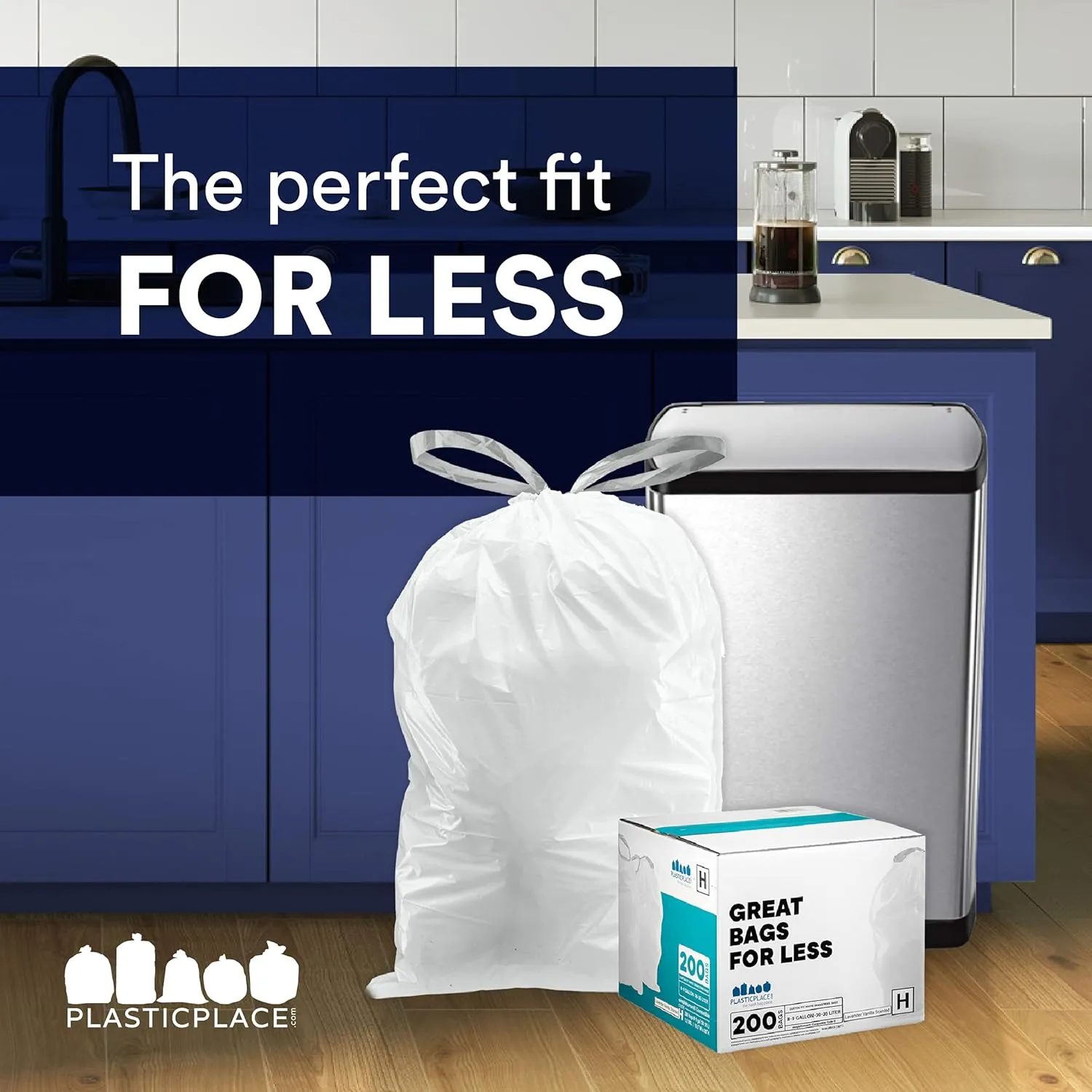 Plasticplace Custom Fit Trash Bags, Compatible with simplehuman Code U (200 Count) White Drawstring Garbage Liners 14.5-21 Gallon/ 55-80 Liter 26.5" x 32"