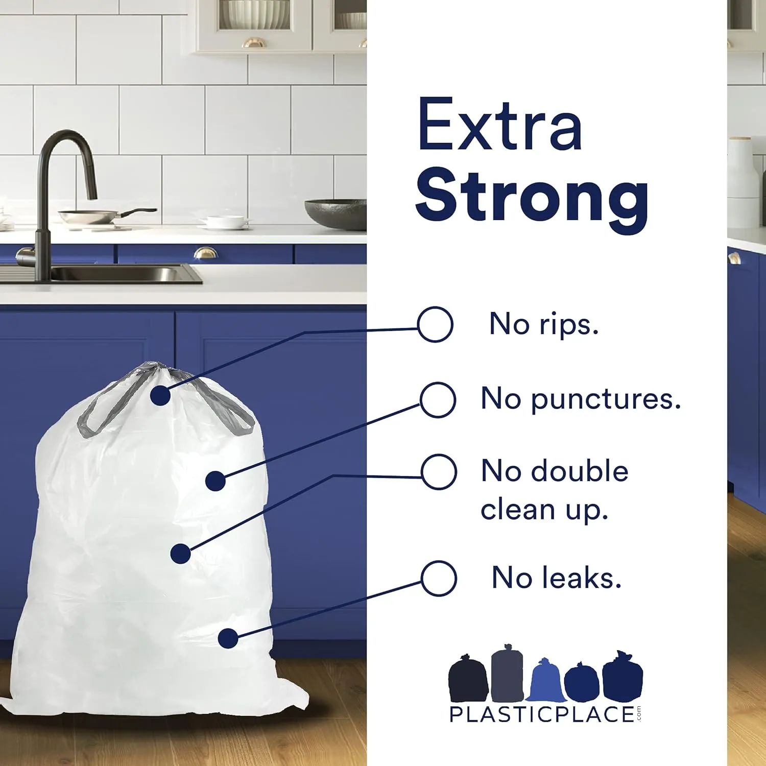 Plasticplace Custom Fit Trash Bags, Compatible with simplehuman Code U (200 Count) White Drawstring Garbage Liners 14.5-21 Gallon/ 55-80 Liter 26.5" x 32"