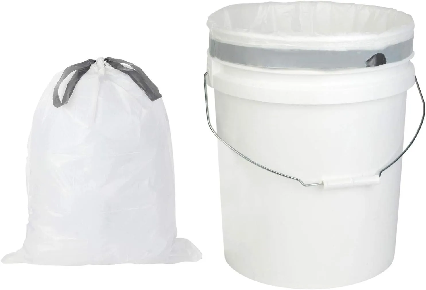 Plasticplace Trash Bags - 5 Gallon Garbage Bag Liners White│0.9 Mil Thick, Sturdy Drawstring Placement│19" X 25" Size (100 Count)